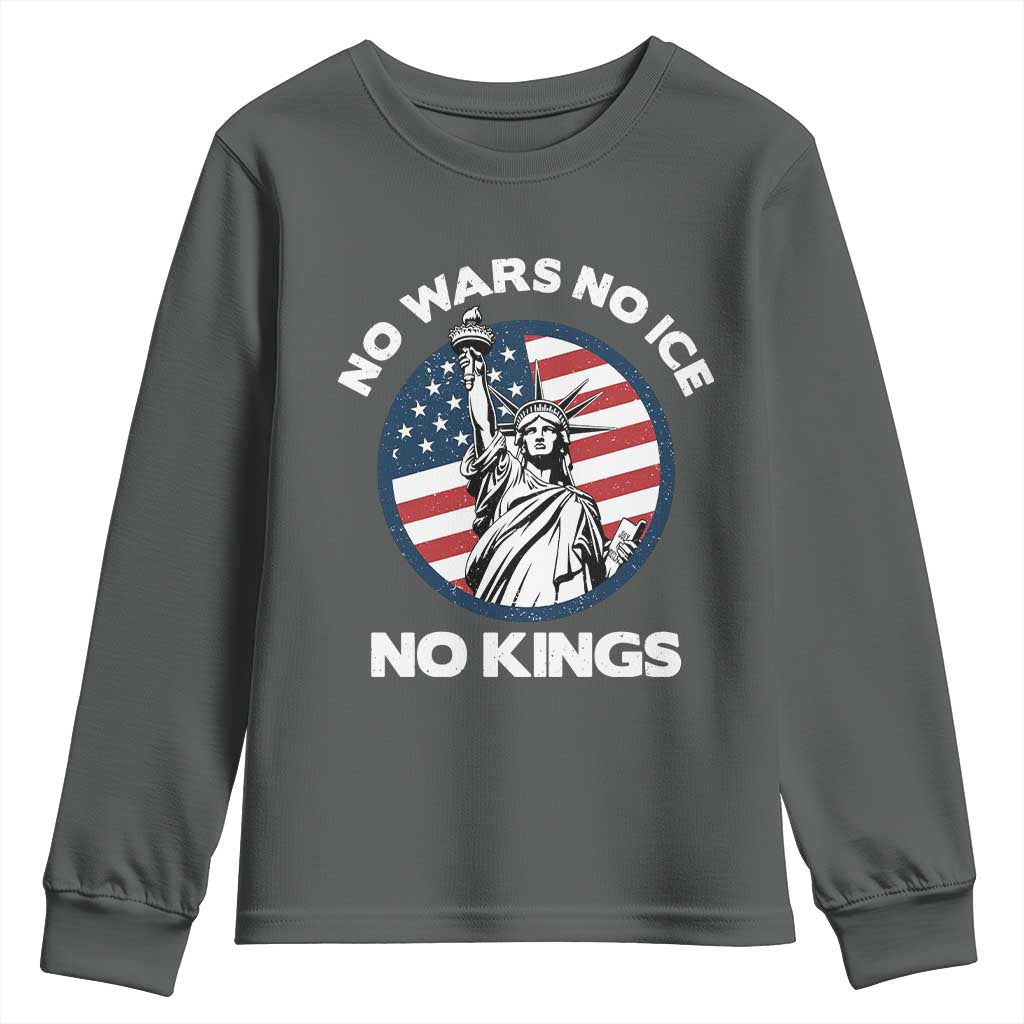 No Kings No ICE No Wars Youth Sweatshirt Statue of Liberty US Flag Anti War Freedom Activist