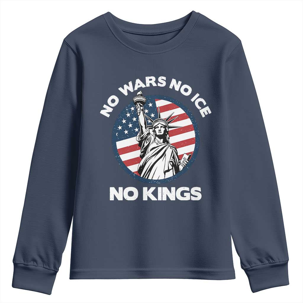 No Kings No ICE No Wars Youth Sweatshirt Statue of Liberty US Flag Anti War Freedom Activist