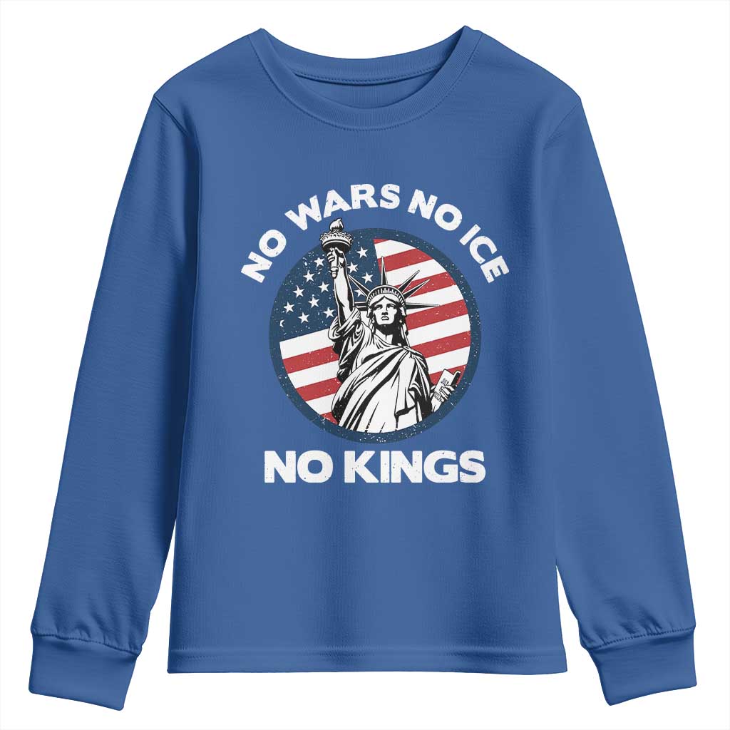 No Kings No ICE No Wars Youth Sweatshirt Statue of Liberty US Flag Anti War Freedom Activist