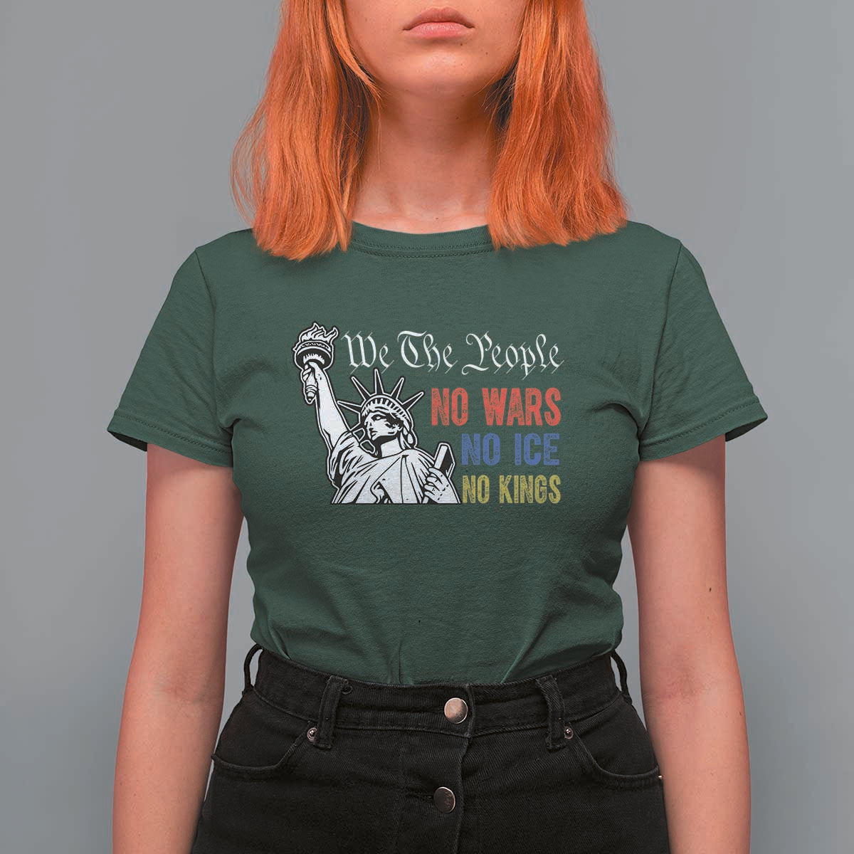 No Kings No ICE No Wars T Shirt For Women Statue of Liberty We The People Freedom