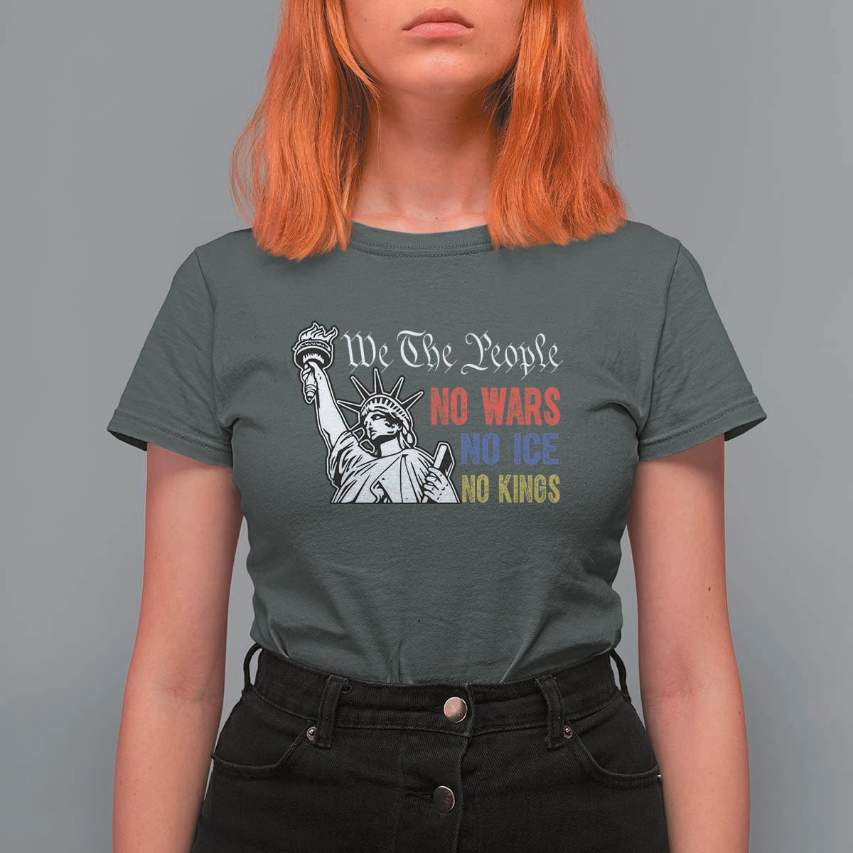 No Kings No ICE No Wars T Shirt For Women Statue of Liberty We The People Freedom