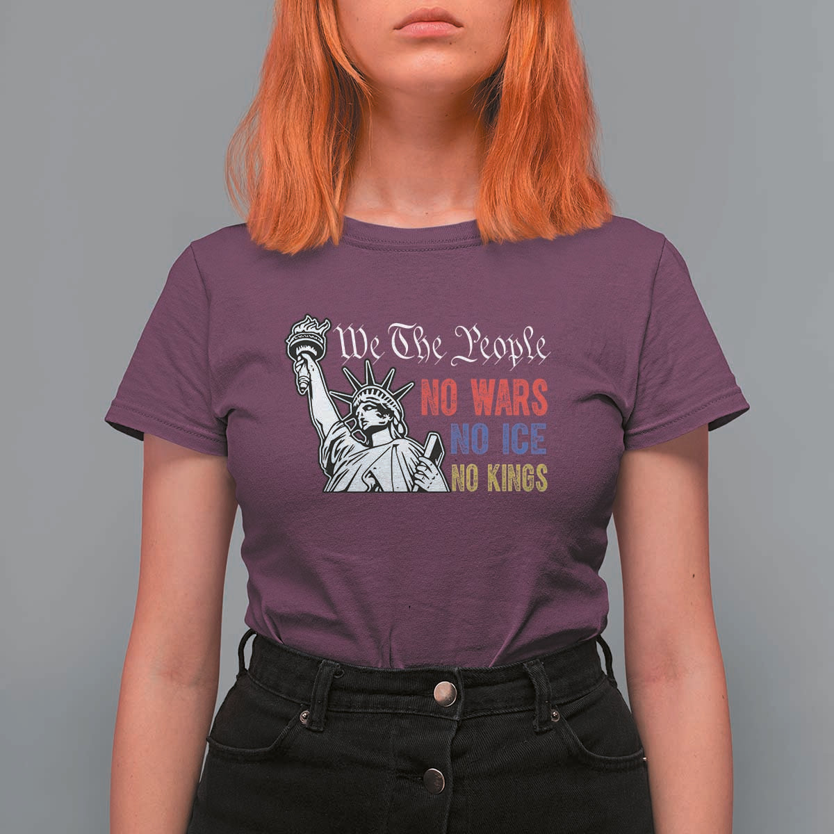 No Kings No ICE No Wars T Shirt For Women Statue of Liberty We The People Freedom