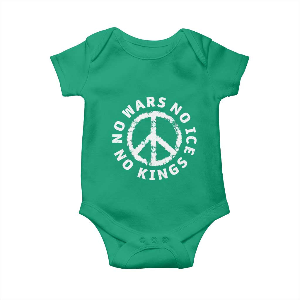 No Kings No ICE No Wars Baby Onesie Peace Sign Anti War Freedom Activist