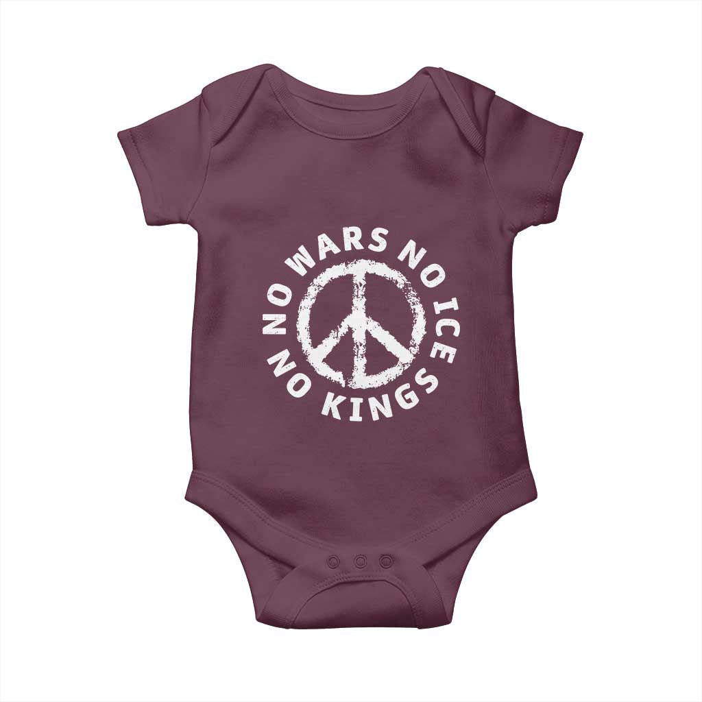 No Kings No ICE No Wars Baby Onesie Peace Sign Anti War Freedom Activist