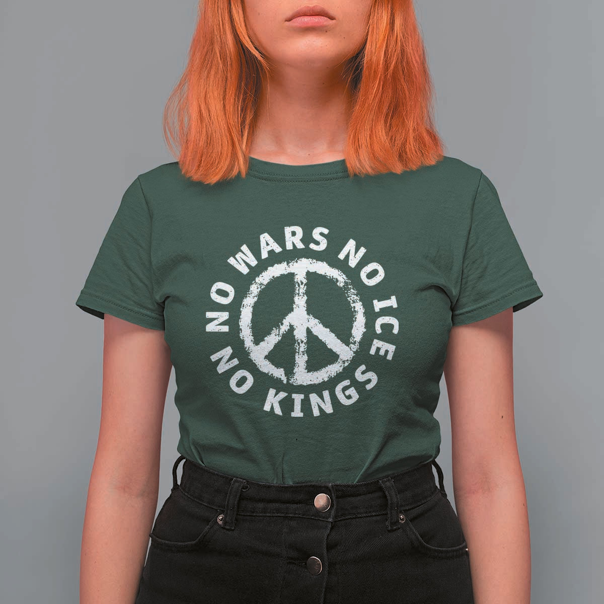 No Kings No ICE No Wars T Shirt For Women Peace Sign Anti War Freedom Activist