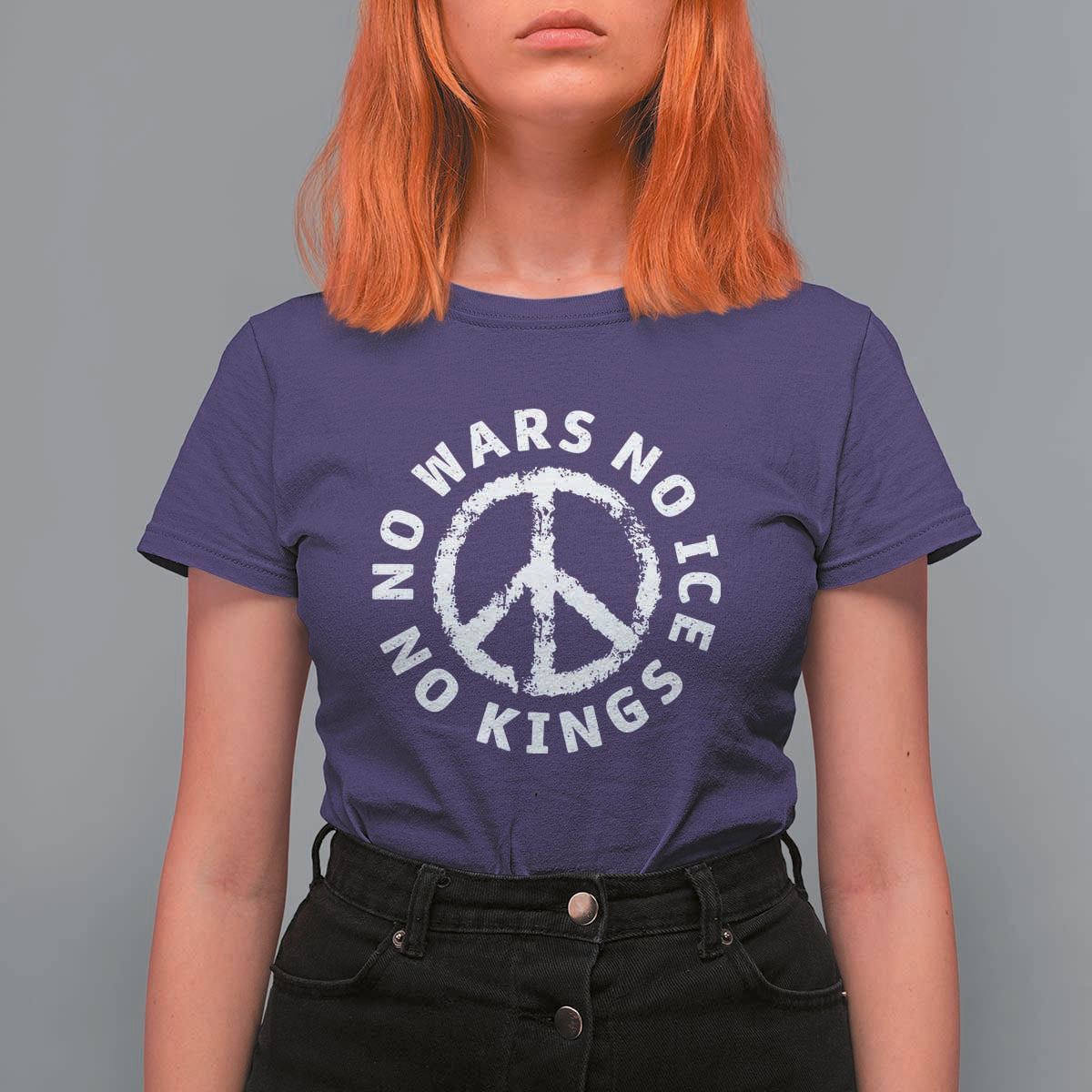 No Kings No ICE No Wars T Shirt For Women Peace Sign Anti War Freedom Activist