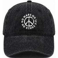 No Kings No ICE No Wars Washed Cotton Baseball Cap Peace Sign Anti War Freedom Activist