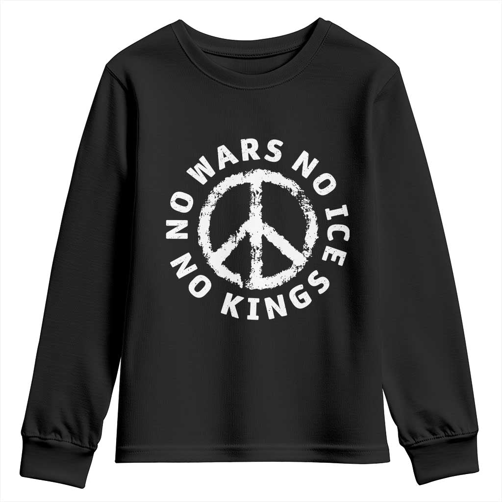 No Kings No ICE No Wars Youth Sweatshirt Peace Sign Anti War Freedom Activist