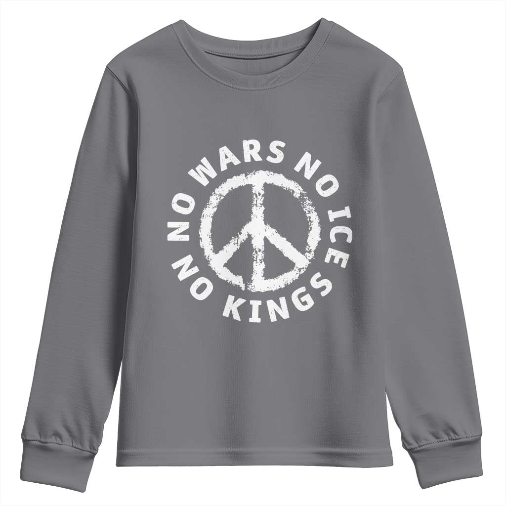 No Kings No ICE No Wars Youth Sweatshirt Peace Sign Anti War Freedom Activist