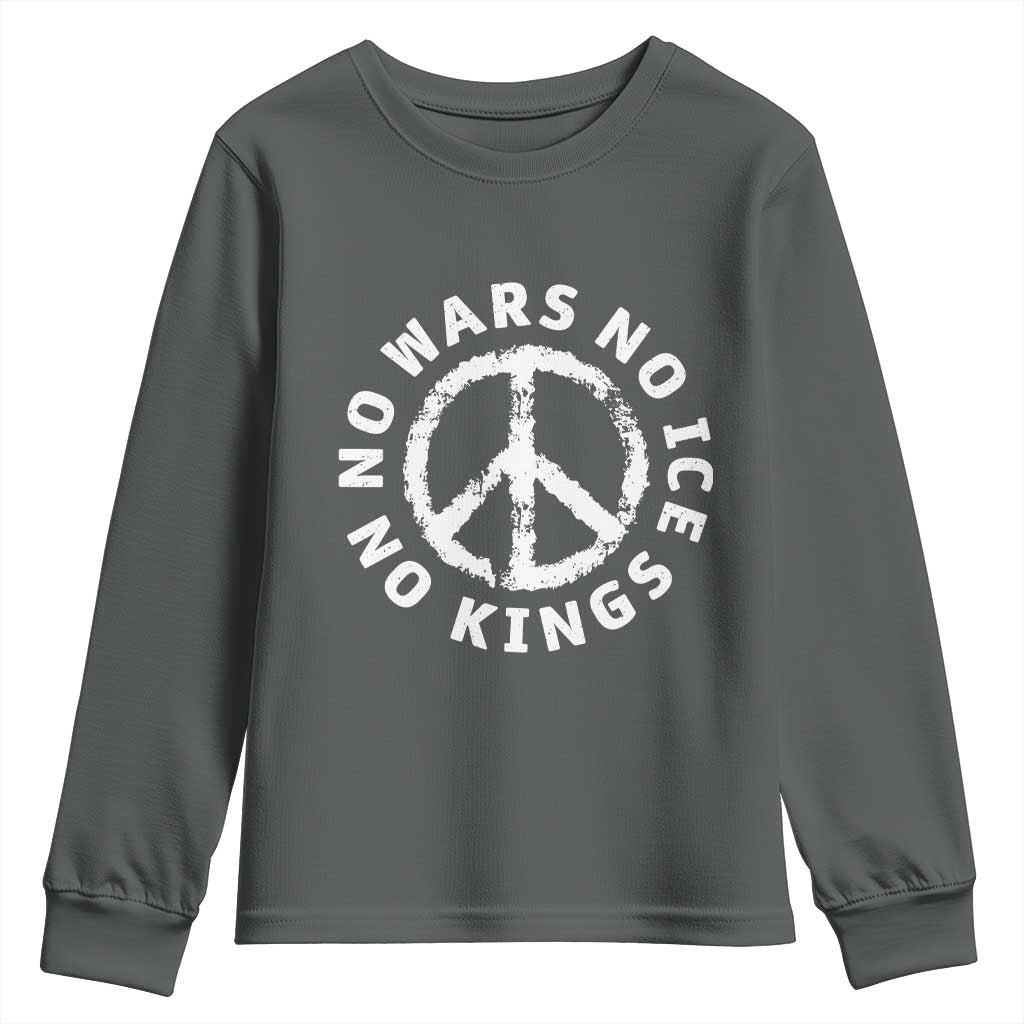 No Kings No ICE No Wars Youth Sweatshirt Peace Sign Anti War Freedom Activist