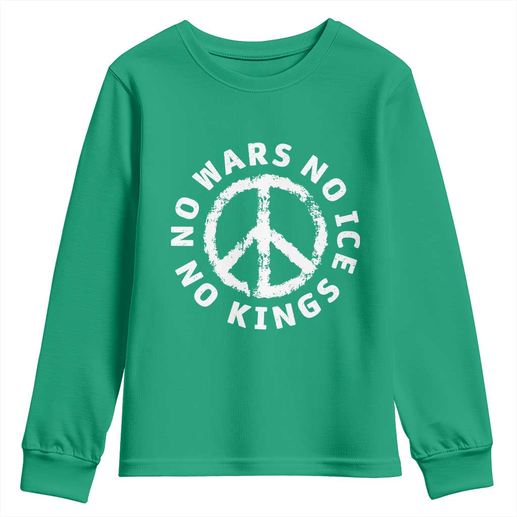 No Kings No ICE No Wars Youth Sweatshirt Peace Sign Anti War Freedom Activist
