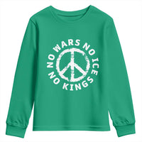 No Kings No ICE No Wars Youth Sweatshirt Peace Sign Anti War Freedom Activist