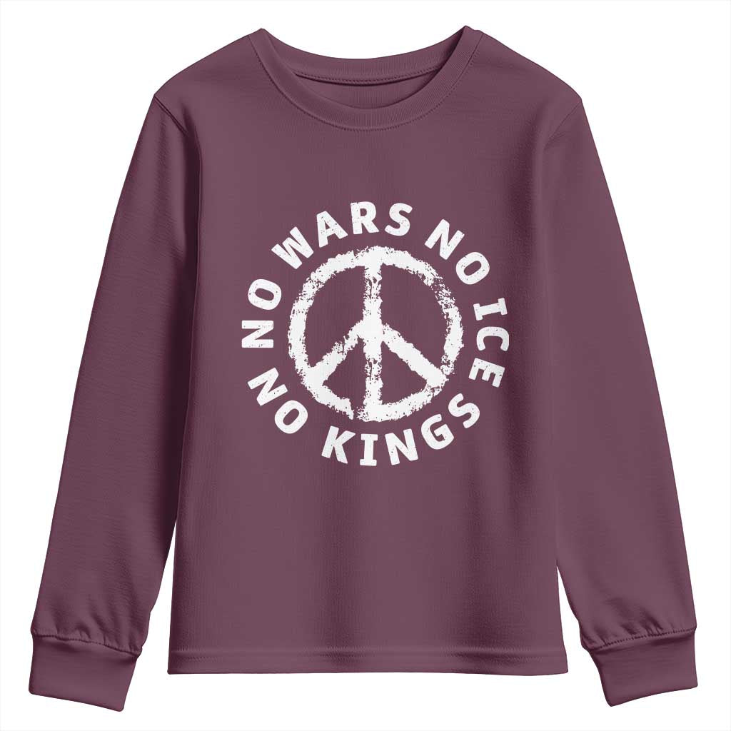 No Kings No ICE No Wars Youth Sweatshirt Peace Sign Anti War Freedom Activist