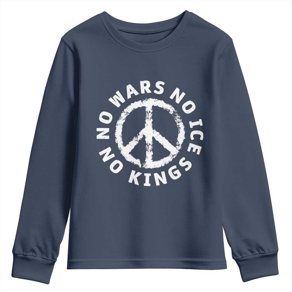 No Kings No ICE No Wars Youth Sweatshirt Peace Sign Anti War Freedom Activist