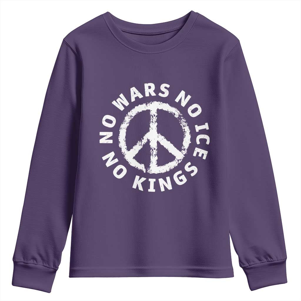 No Kings No ICE No Wars Youth Sweatshirt Peace Sign Anti War Freedom Activist
