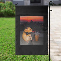 Hamster Drinking Iced Coffee Garden Flag Funny Animal Chill City Sunset Headphones