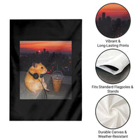 Hamster Drinking Iced Coffee Garden Flag Funny Animal Chill City Sunset Headphones