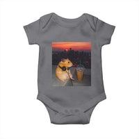 Hamster Drinking Iced Coffee Baby Onesie Funny Animal Chill City Sunset Headphones