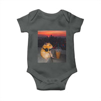 Hamster Drinking Iced Coffee Baby Onesie Funny Animal Chill City Sunset Headphones