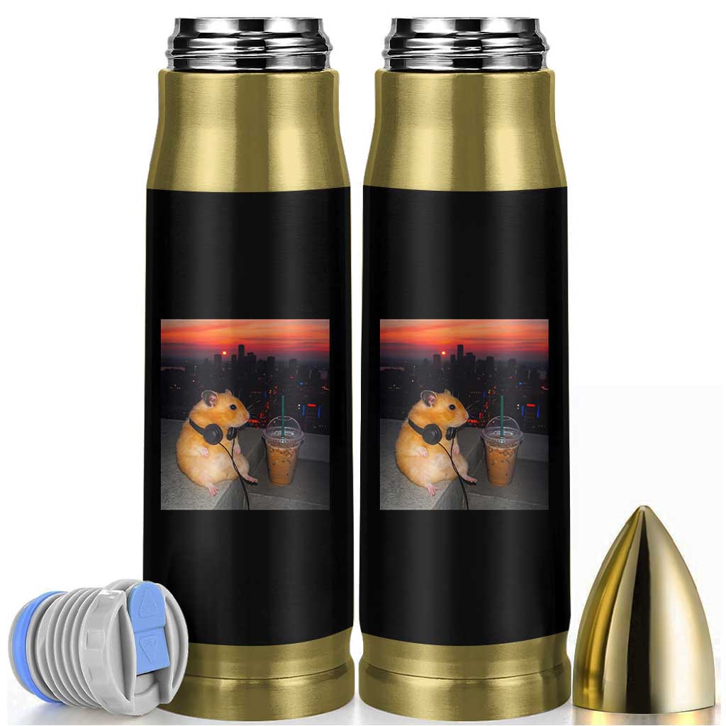 Hamster Drinking Iced Coffee Bullet Tumbler Funny Animal Chill City Sunset Headphones