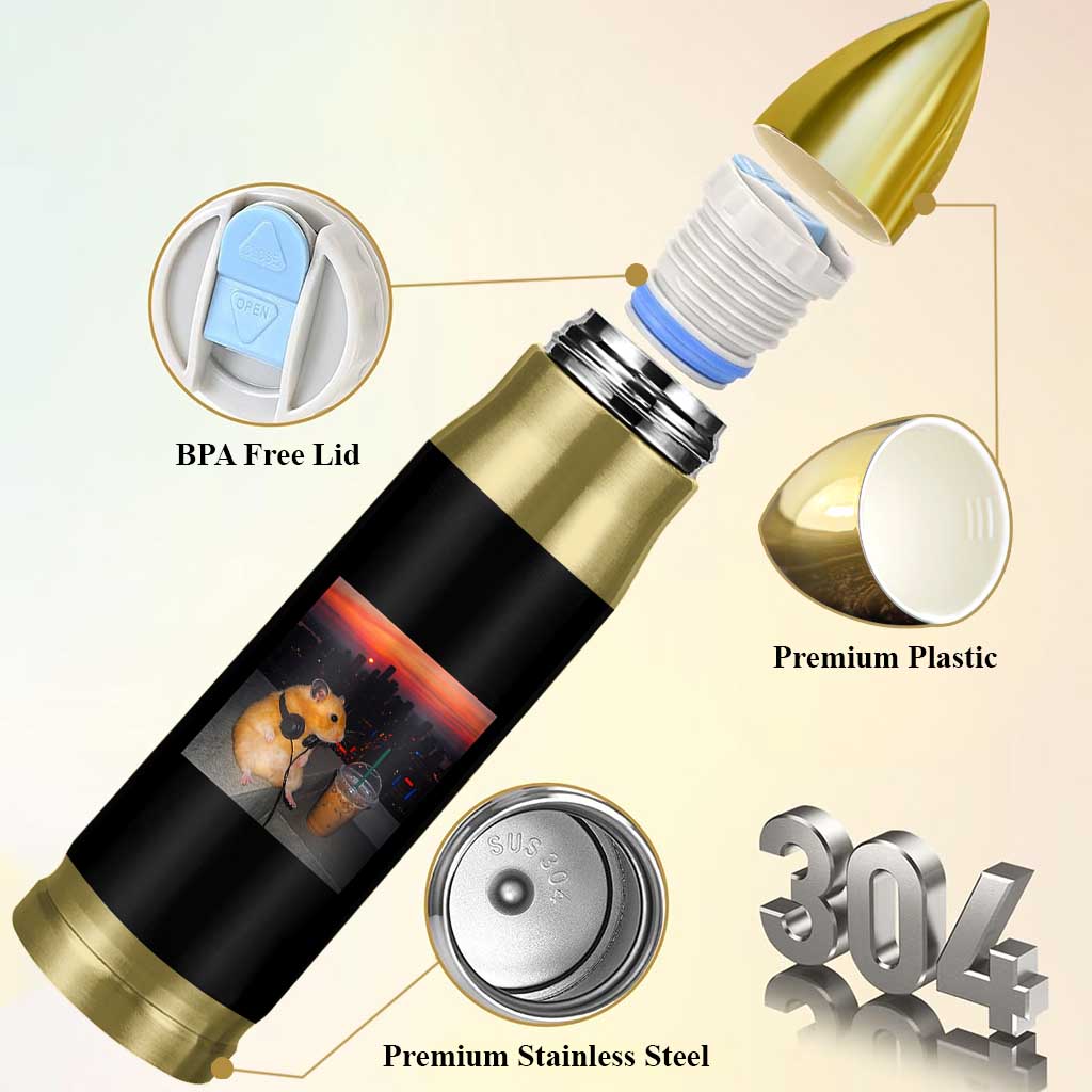 Hamster Drinking Iced Coffee Bullet Tumbler Funny Animal Chill City Sunset Headphones