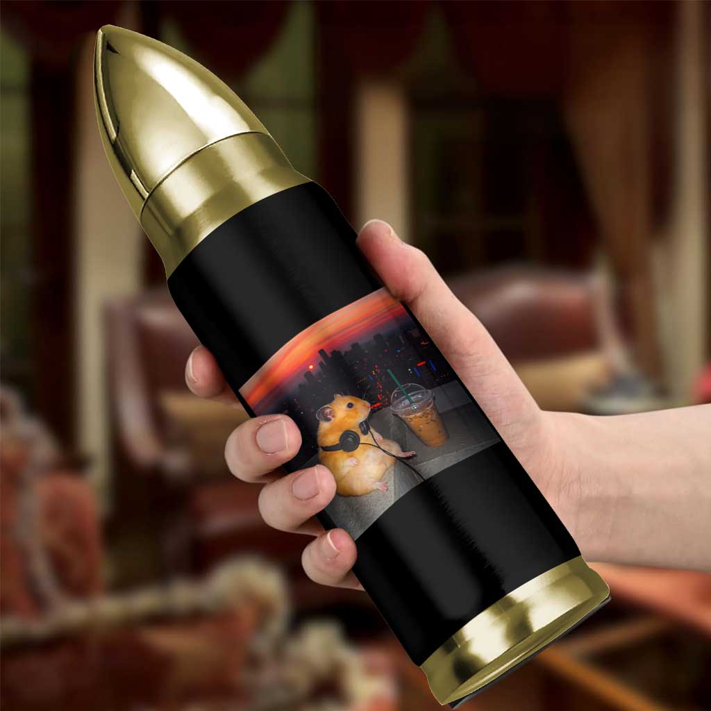 Hamster Drinking Iced Coffee Bullet Tumbler Funny Animal Chill City Sunset Headphones