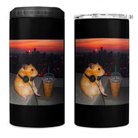 Hamster Drinking Iced Coffee 4 in 1 Can Cooler Tumbler Funny Animal Chill City Sunset Headphones