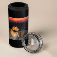 Hamster Drinking Iced Coffee 4 in 1 Can Cooler Tumbler Funny Animal Chill City Sunset Headphones