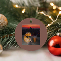 Hamster Drinking Iced Coffee Ceramic Ornament Funny Animal Chill City Sunset Headphones