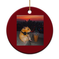 Hamster Drinking Iced Coffee Ceramic Ornament Funny Animal Chill City Sunset Headphones