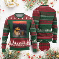 Hamster Drinking Iced Coffee Ugly Christmas Sweater Funny Animal Chill City Sunset Headphones