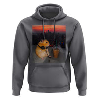 Hamster Drinking Iced Coffee Hoodie Funny Animal Chill City Sunset Headphones