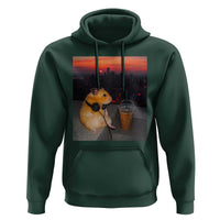 Hamster Drinking Iced Coffee Hoodie Funny Animal Chill City Sunset Headphones