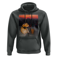Hamster Drinking Iced Coffee Hoodie Funny Animal Chill City Sunset Headphones