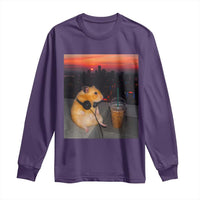 Hamster Drinking Iced Coffee Long Sleeve Shirt Funny Animal Chill City Sunset Headphones