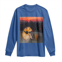 Hamster Drinking Iced Coffee Long Sleeve Shirt Funny Animal Chill City Sunset Headphones