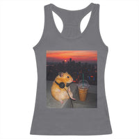 Hamster Drinking Iced Coffee Racerback Tank Top Funny Animal Chill City Sunset Headphones