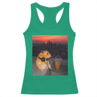 Hamster Drinking Iced Coffee Racerback Tank Top Funny Animal Chill City Sunset Headphones