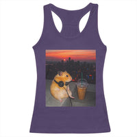 Hamster Drinking Iced Coffee Racerback Tank Top Funny Animal Chill City Sunset Headphones