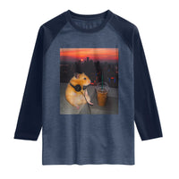 Hamster Drinking Iced Coffee Raglan Shirt Funny Animal Chill City Sunset Headphones