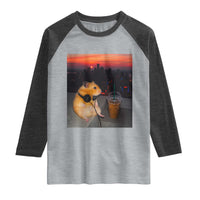 Hamster Drinking Iced Coffee Raglan Shirt Funny Animal Chill City Sunset Headphones