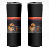 Hamster Drinking Iced Coffee Skinny Tumbler Funny Animal Chill City Sunset Headphones