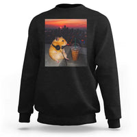 Hamster Drinking Iced Coffee Sweatshirt Funny Animal Chill City Sunset Headphones