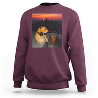 Hamster Drinking Iced Coffee Sweatshirt Funny Animal Chill City Sunset Headphones
