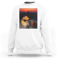 Hamster Drinking Iced Coffee Sweatshirt Funny Animal Chill City Sunset Headphones