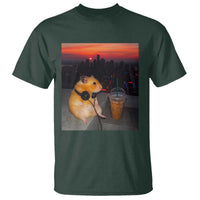 Hamster Drinking Iced Coffee T Shirt Funny Animal Chill City Sunset Headphones