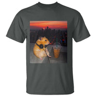 Hamster Drinking Iced Coffee T Shirt Funny Animal Chill City Sunset Headphones
