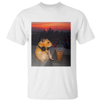 Hamster Drinking Iced Coffee T Shirt Funny Animal Chill City Sunset Headphones