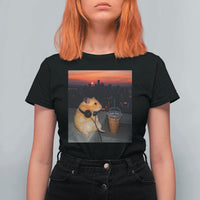 Hamster Drinking Iced Coffee T Shirt For Women Funny Animal Chill City Sunset Headphones