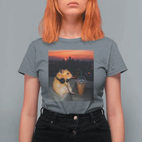 Hamster Drinking Iced Coffee T Shirt For Women Funny Animal Chill City Sunset Headphones